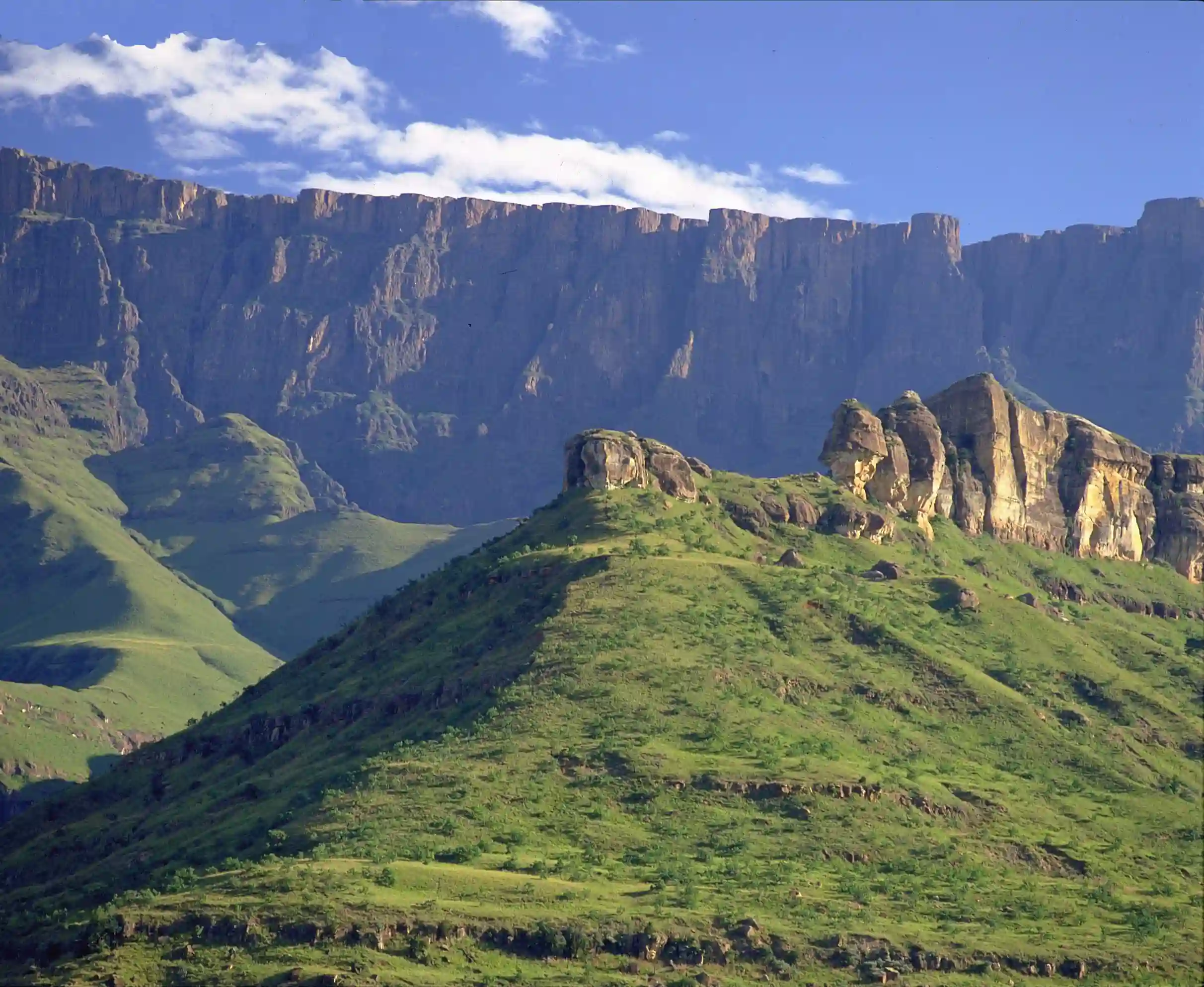 Drakensberg nord, Amphitheatre i gyldent lys, KwaZulu Natal, Sydafrika