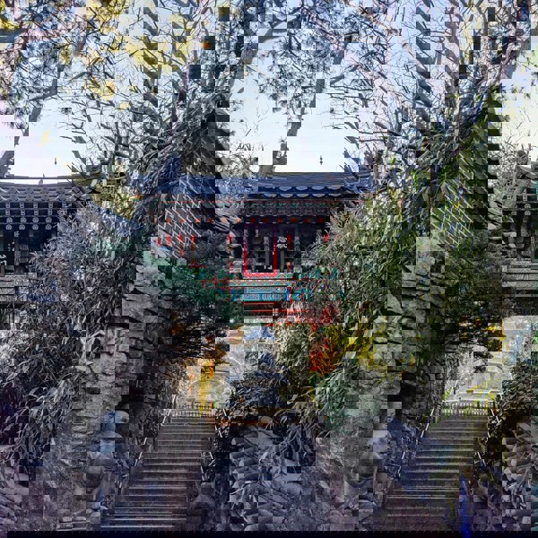 Traditionelt tempel i Busan Sydkorea