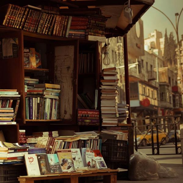 Lille boghandel i Ammans gader i Jordan