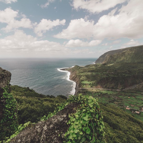 Grønt landskab ved Flores' kyst