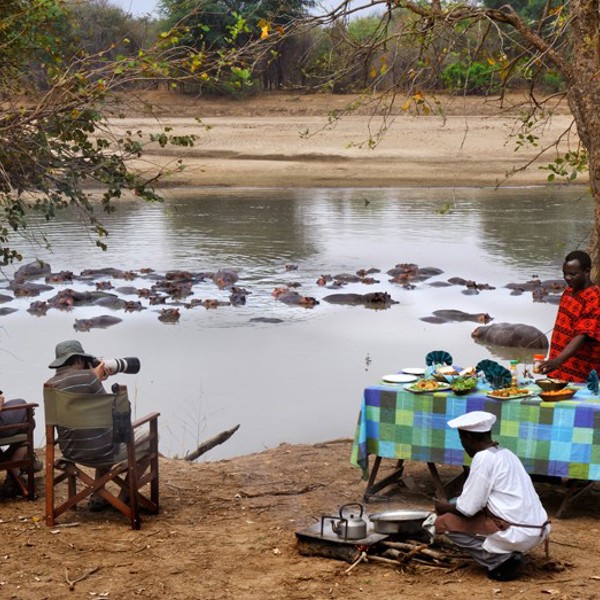 Morgenmad med flodhestene, Mwaleshi, Zambia