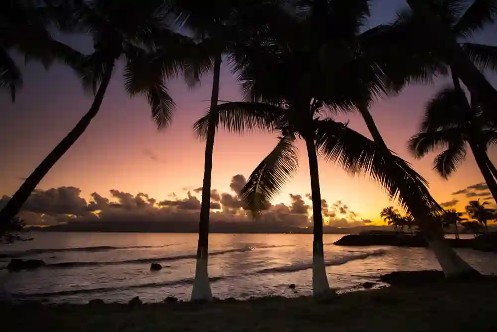 Bas du Fort, Le Gosier, solnedgang ved stranden